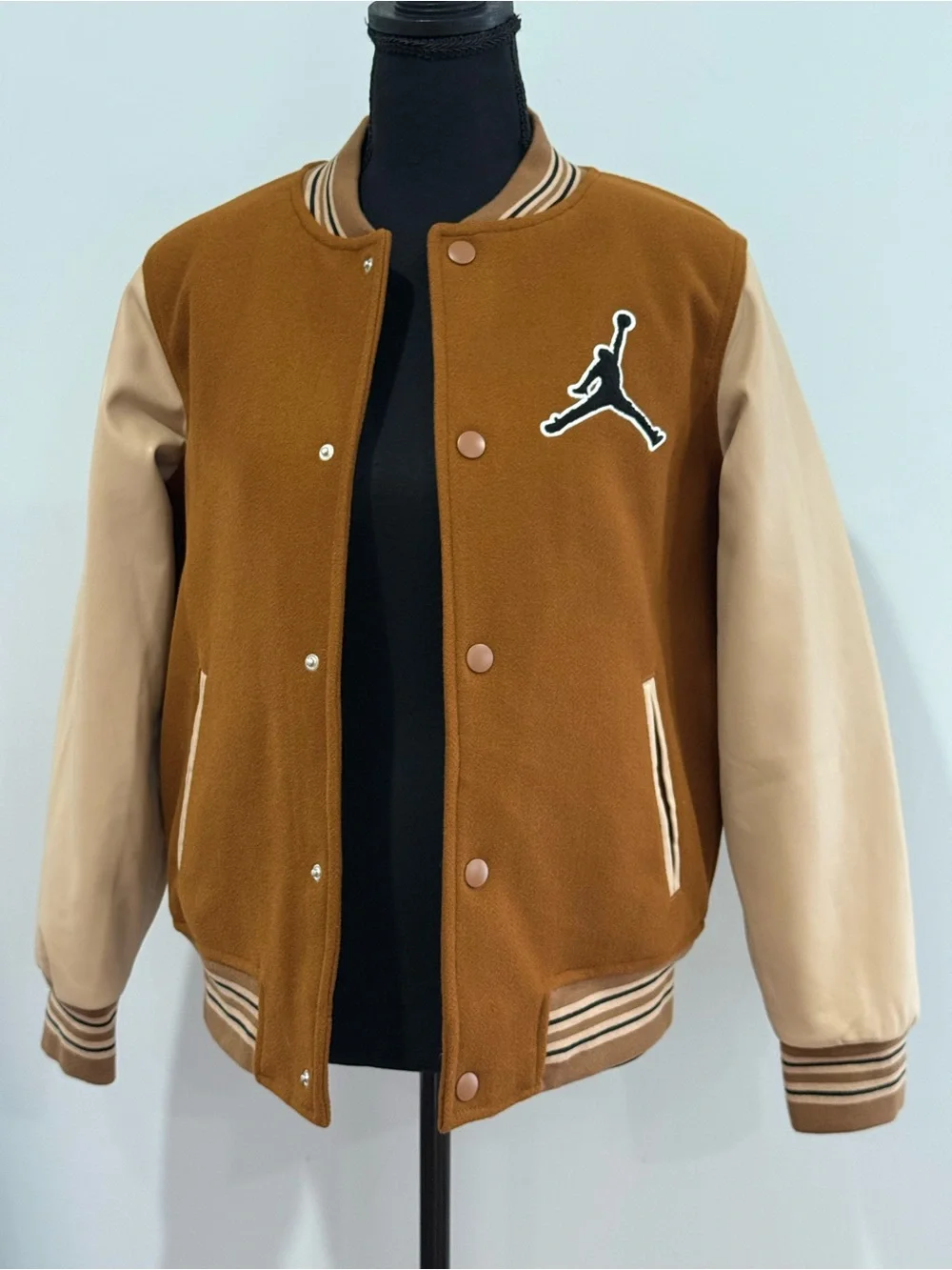 Air Jordan XL (13-15yrs) Brown Varsity Jacket with Cream Sleeves 865